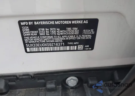 2025 BMW X5 M60I z USA, uszkodzony, nr VIN 5UX33EU0XS9Z16371